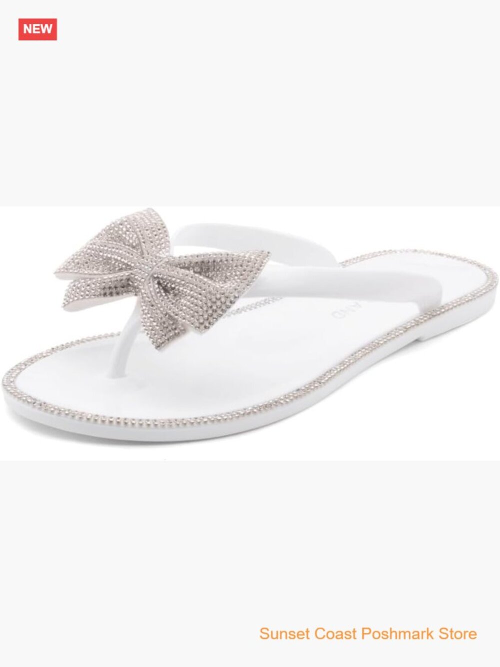 Women's Rhinestone Bow Jelly Flip Flops Sparkly Flat Sandals Thong Non-Slip
